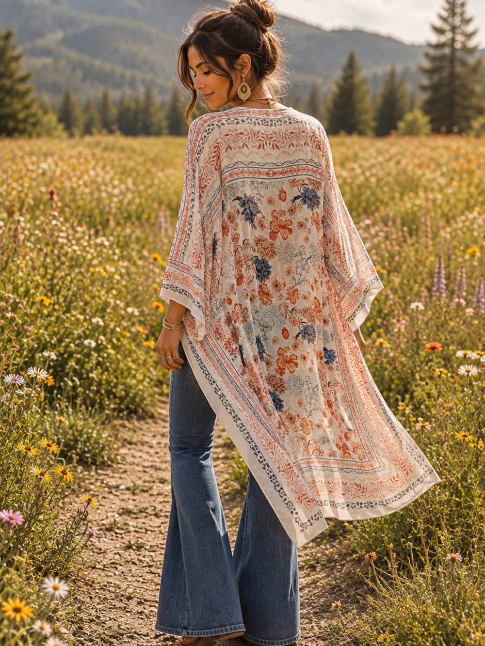 Sheer Floral Boho Kimono | Flowing Open Front | Bohemian Duster Like new